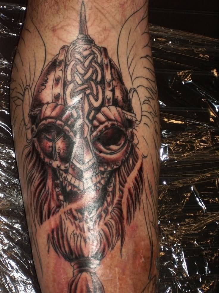 Viking Skull With Helmet Tattoo