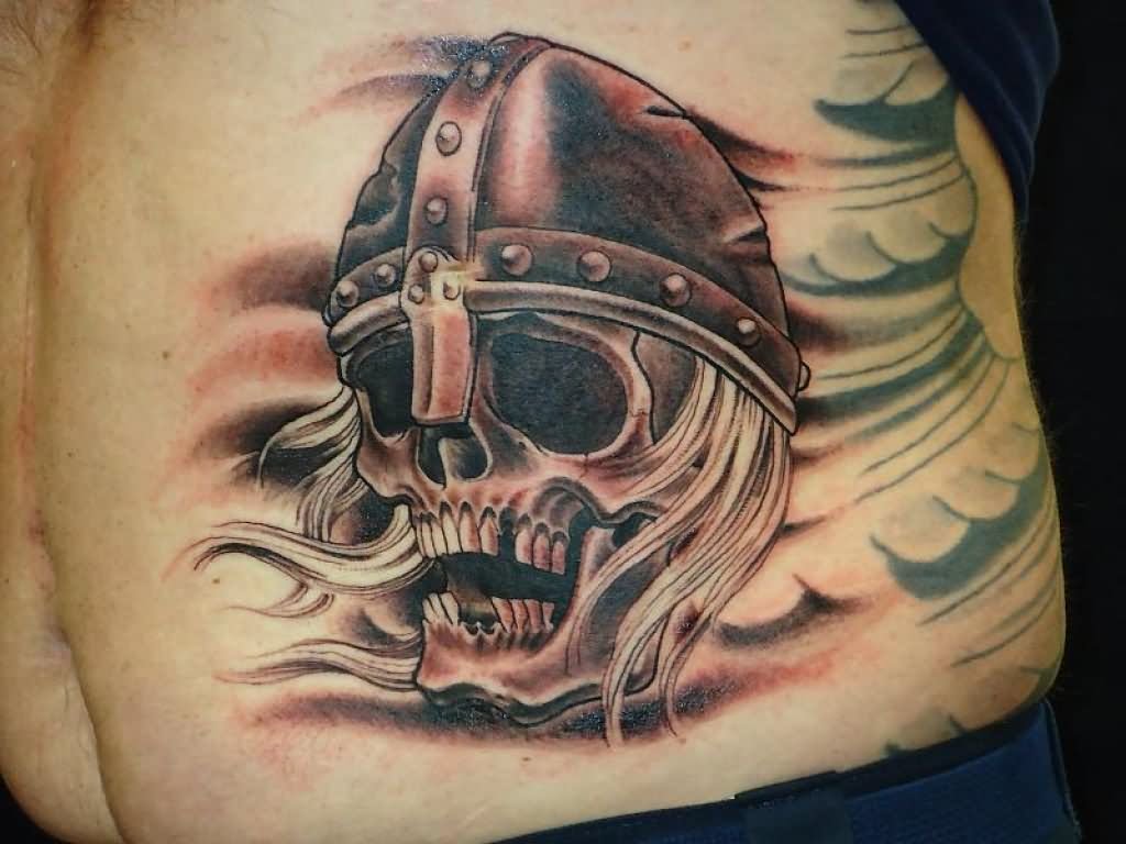 Warrior Viking Skull Tattoo On Man Side Rib