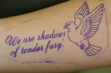 We Are Shadows of Tender Fury - Flying Pigeon Tattoo Design