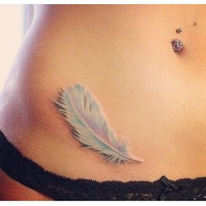 White Ink Pigeon Feather Tattoo Design For Waist