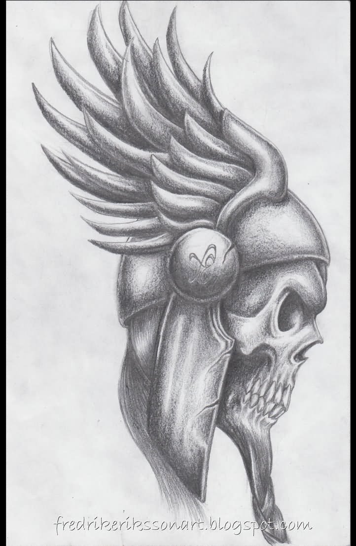 Winged Viking Skull Tattoo Design by Fredrikeriksson1