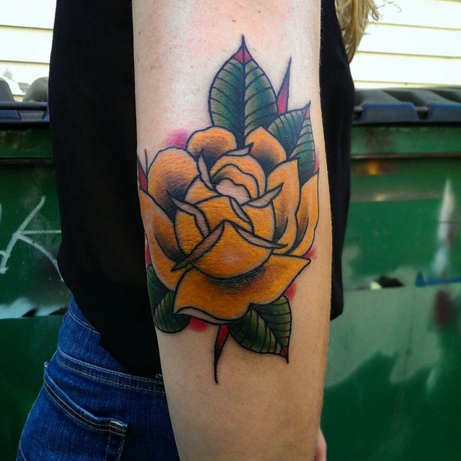 Yellow Rose Tattoo Design For Elbow