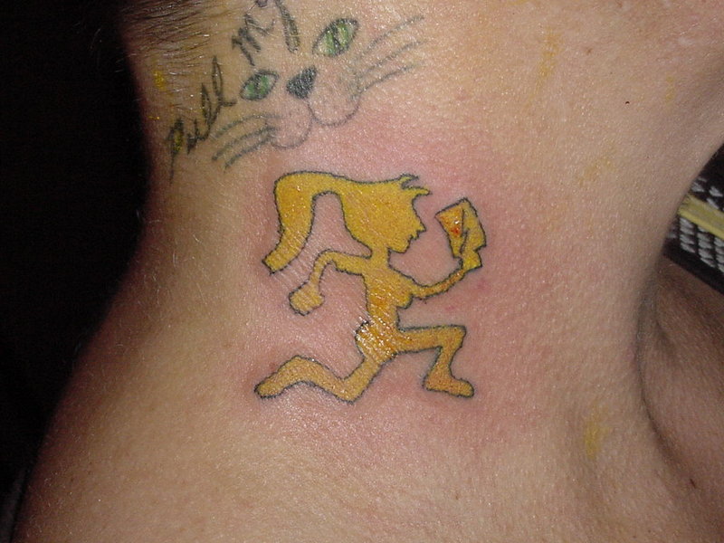 Yellow ICP Girl Logo Tattoo Design For Side Neck By JimiJ And Bella Starr