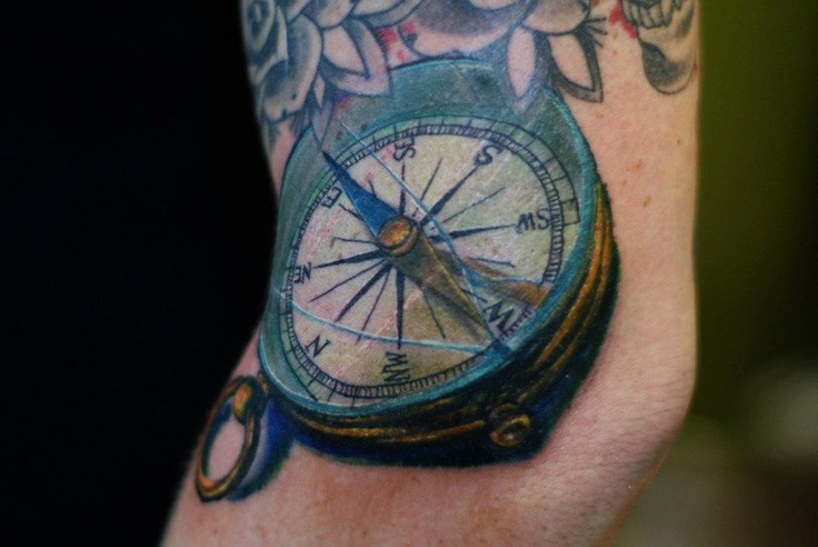 3D Compass Tattoo Design For Elbow