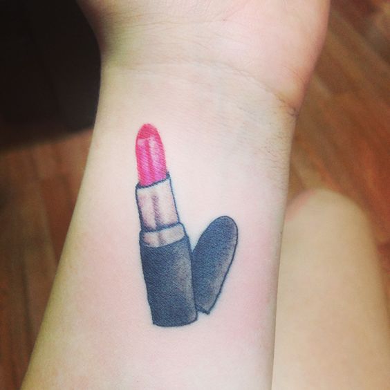 3D Lipstick Tattoo On Left Wrist