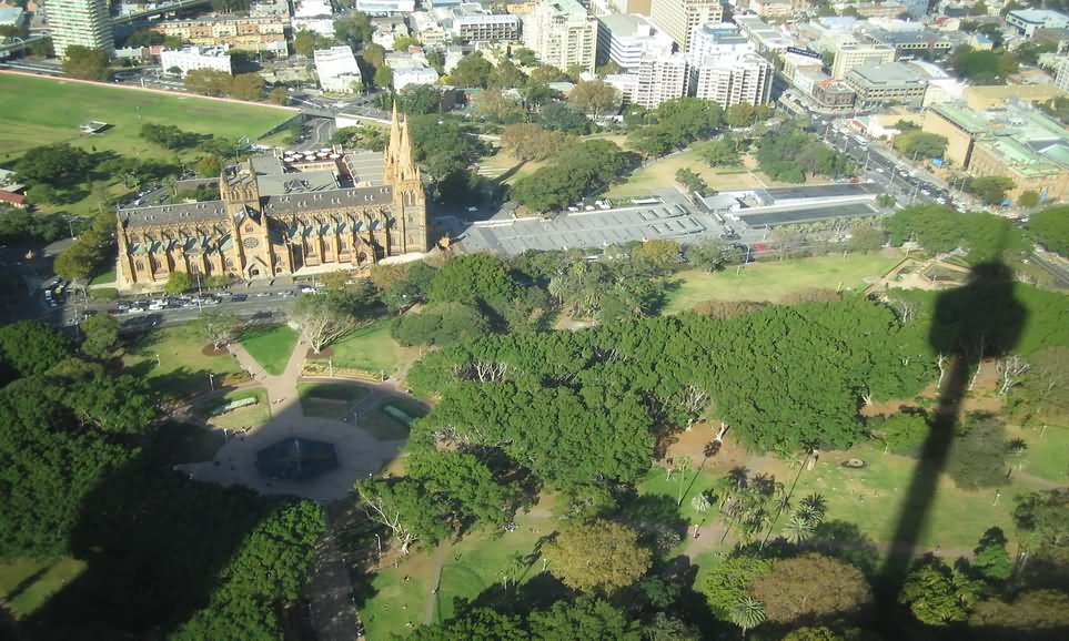 Aerial View Of Hyde Park And St. Mary’s Cathedral Sydney