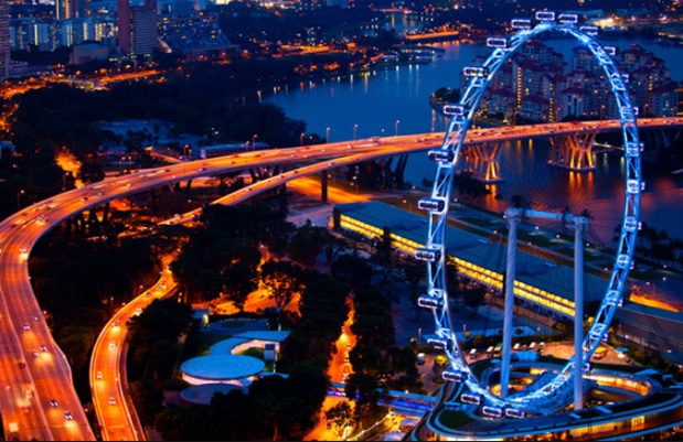 Aerial View Of Singapore Flyer At Night