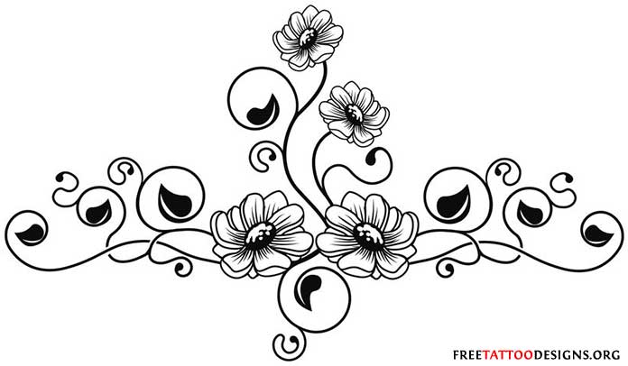 Amazing Black Outline Floral Tattoo Design