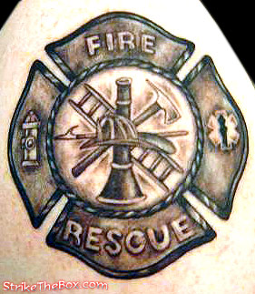 Amazing Firefighter Cross Tattoo Design For Shoulder