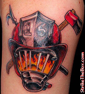 Amazing Firefighter Helmet Tattoo Design