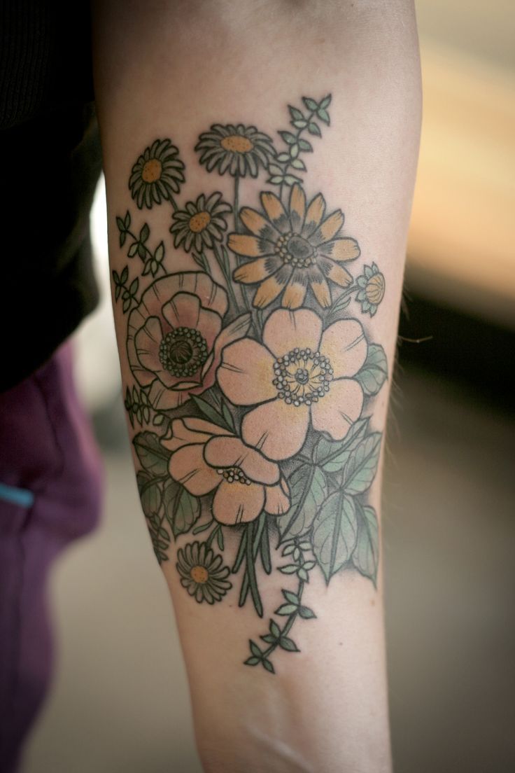 Amazing Floral Tattoo Design For Forearm
