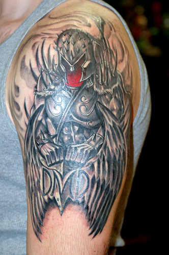 Amazing Grey Fantasy Tattoo On Left Half Sleeve