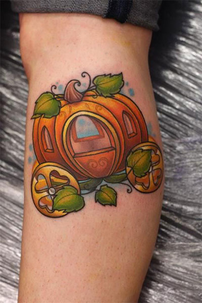 Amazing Halloween Pumpkin Tattoo Design For Leg