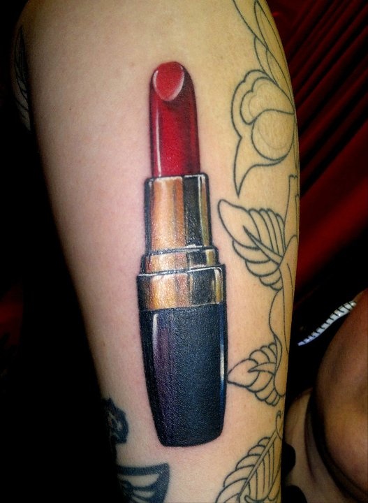 Amazing Mac Lipstick Tattoo On Arm
