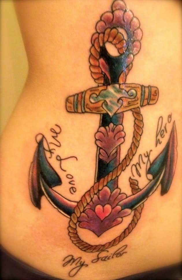 Amazing Sailor Anchor Tattoo On Side Rib