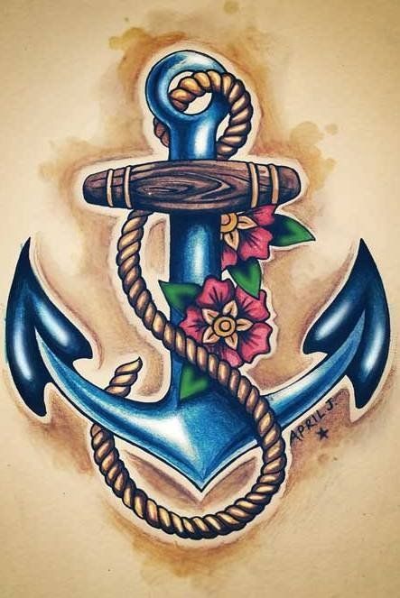 Amazing Sailor Anchor With Flowers Tattoo Design