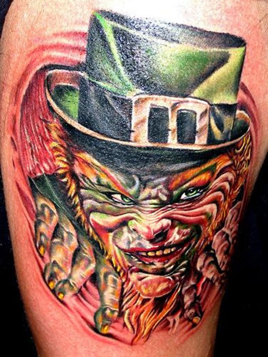 Angry Leprechaun Tattoo On Half Sleeve