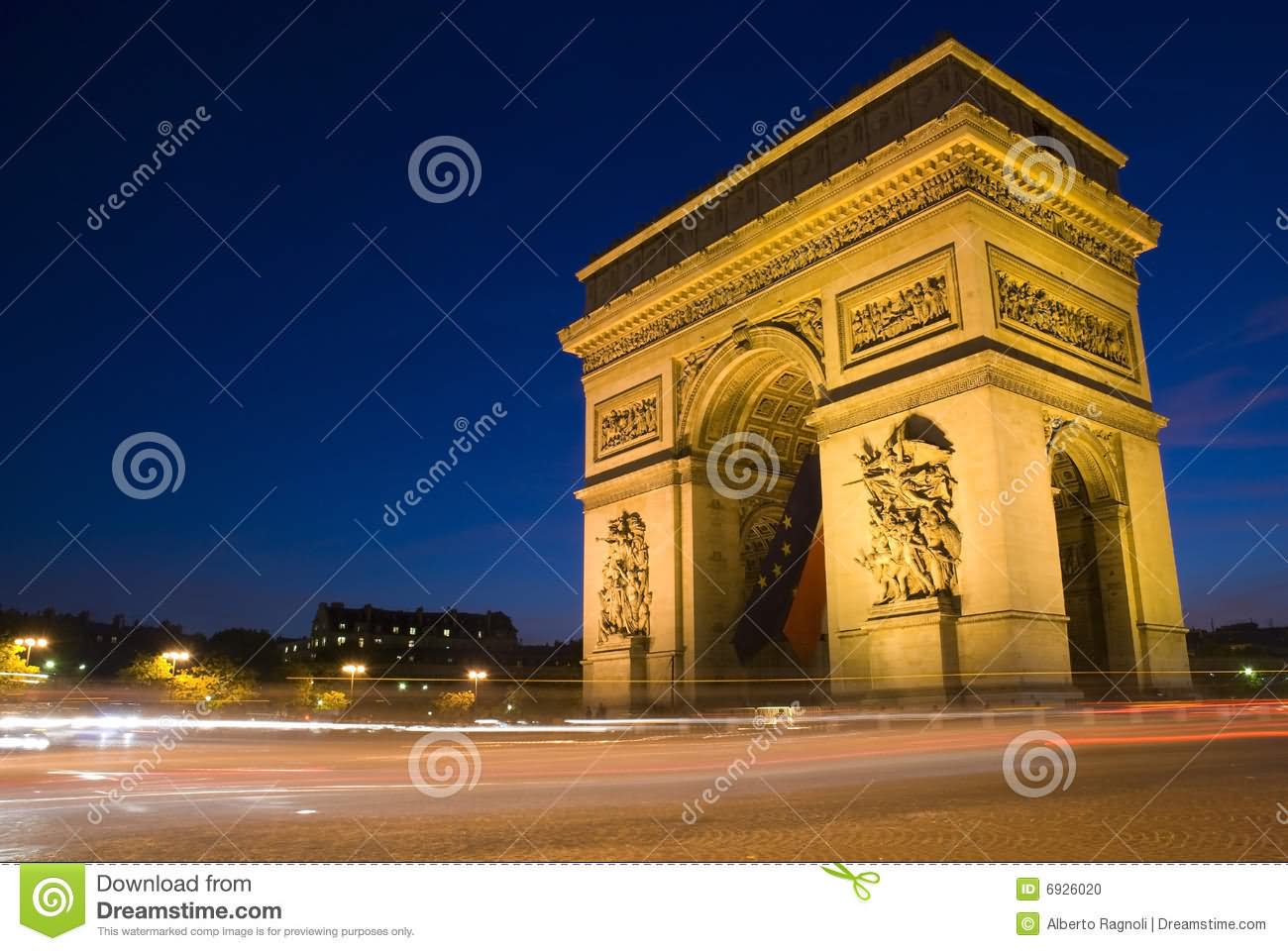 Arc de Triomphe At Night, Paris, France