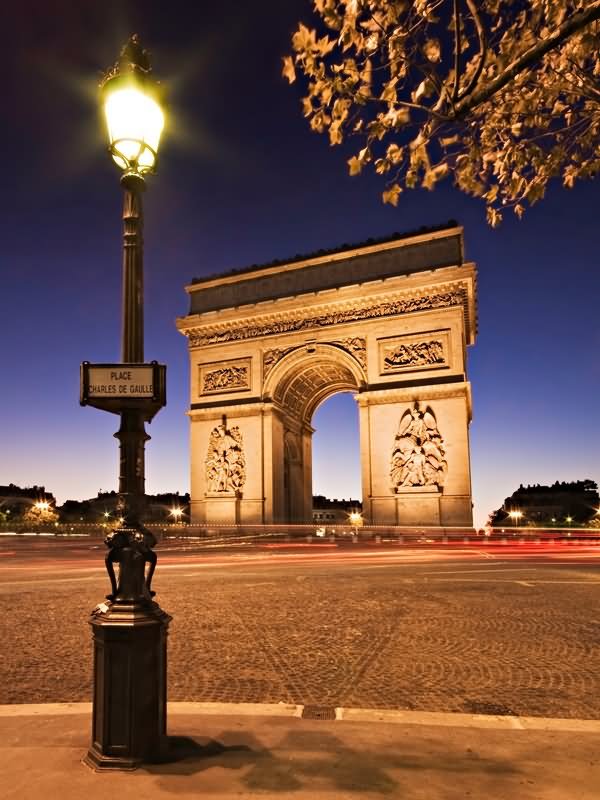 Arc de Triomphe At Night With Lamp