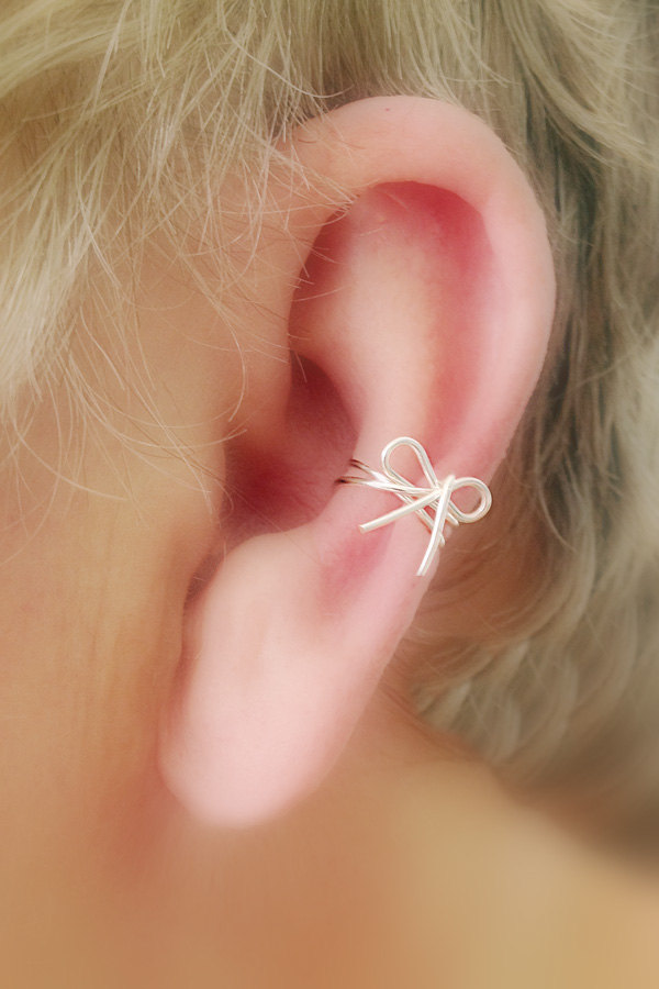 Auricle Piercing With Bow Ear Cuff