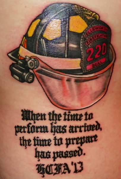 Awesome 3D Firefighter Helmet Tattoo Design