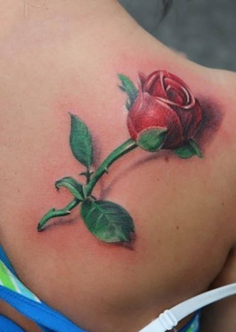 Awesome 3D Floral Tattoo On Right Back Shoulder