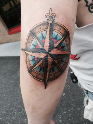 Awesome Compass Tattoo On Left Elbow