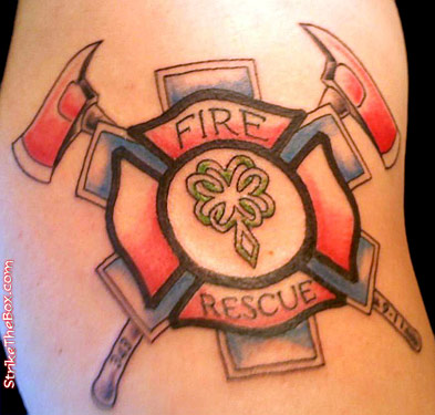 Awesome Firefighter Cross Tattoo Design For Shoulder