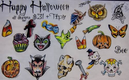 Awesome Happy Halloween Tattoo Design