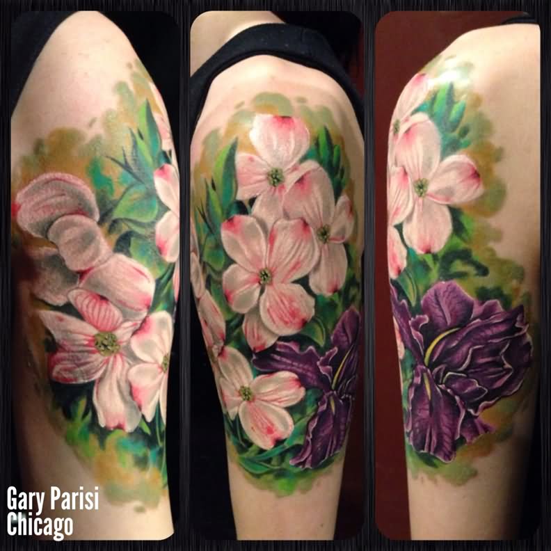 Awesome Realistic Floral Tattoo Design For Half Sleeve By Gary Parisi