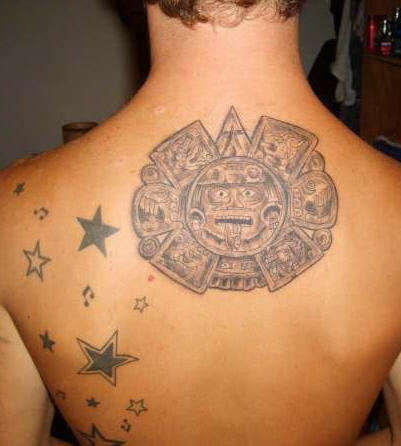 Aztec Taino Sun Tattoo On Man Upper Back