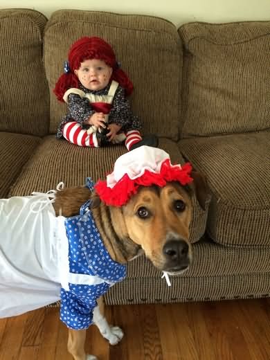 Baby And Dog With Funny Halloween Costume