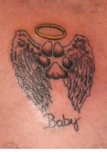 Baby - Memorial Paw Print With Angel Wings Tattoo Design