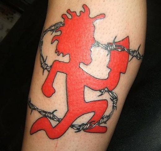 Barbed Wire And Red Silhuoette Juggalo Tattoo