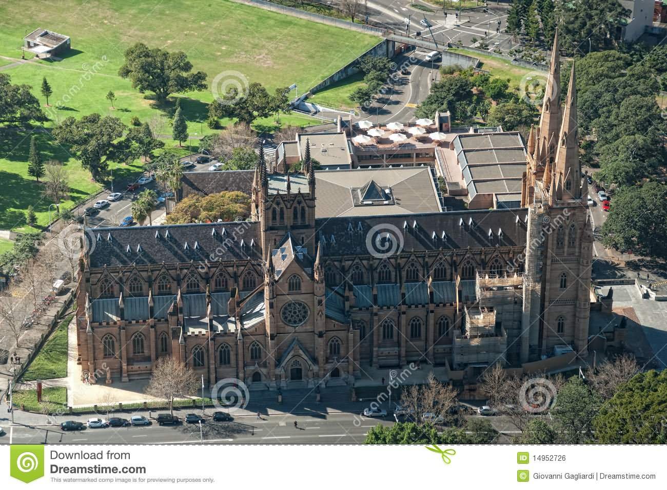Beautiful Aerial View Of St. Mary's Cathedral Church Sydney