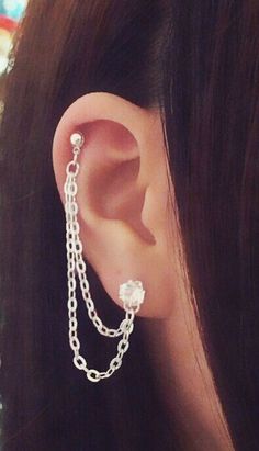 Beautiful Chain Piercing On Right Ear