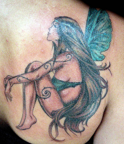 Beautiful Fantasy Tattoo On Right Back Shoulder