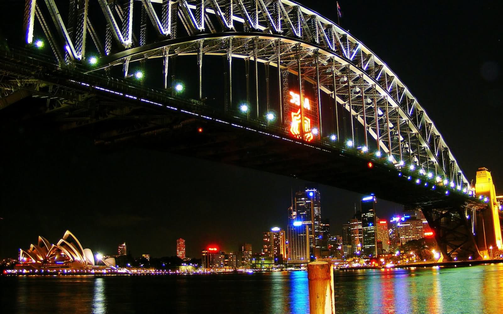Beautiful Lighting Decoration At Sydney Harbour Bridge Night View