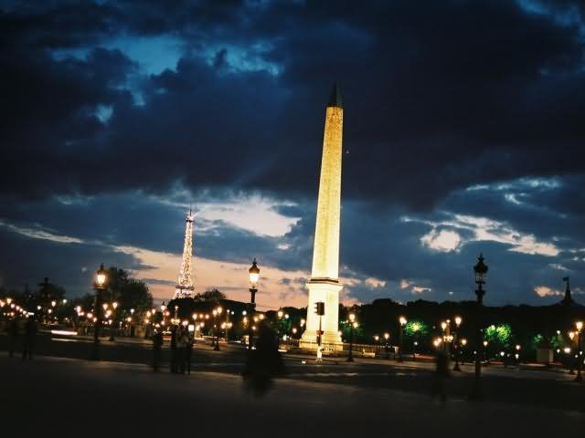 Beautiful Lighting On Obelisk At  Place de la Concorde