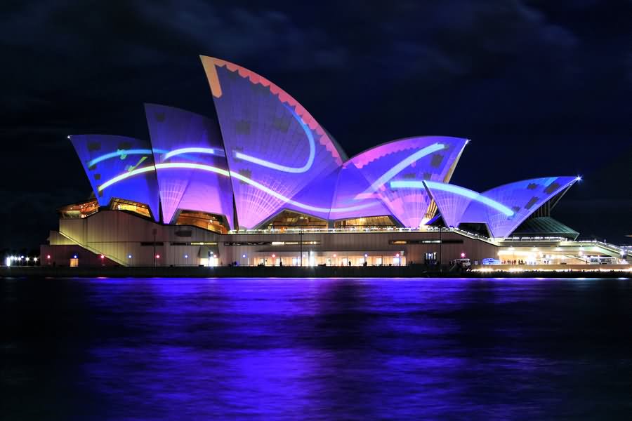 Beautiful Lights Decoration At Sydney Opera House Night View