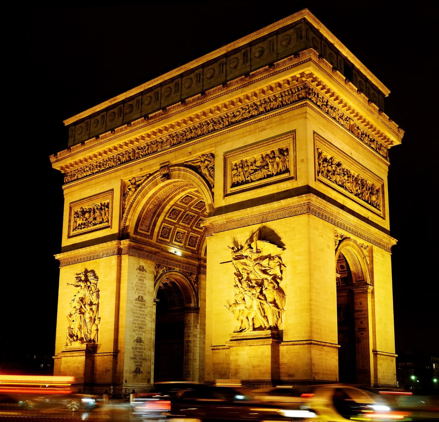 Beautiful Night Image Side View Of Arc de Triomphe