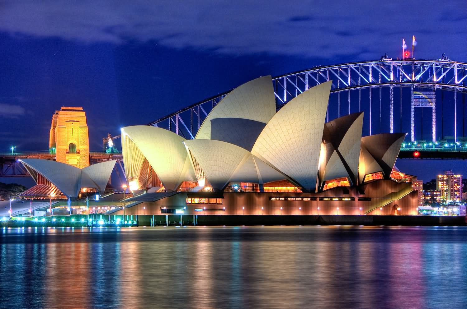 Beautiful Night View Of Sydney Opera House And Harbour Bridge