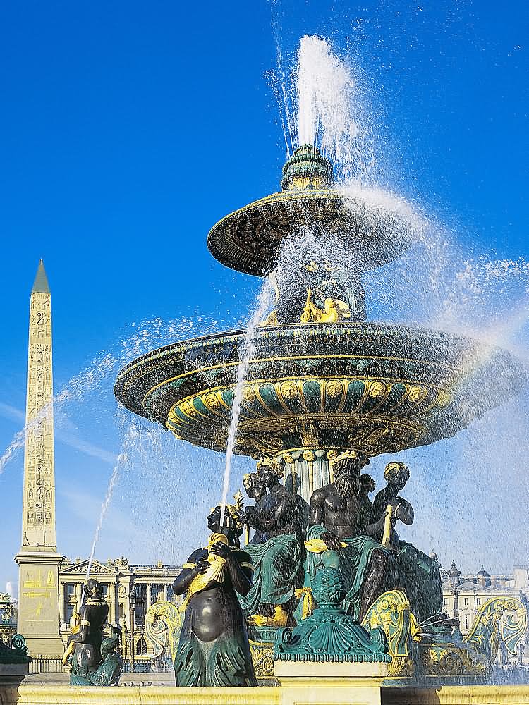 Beautiful Sculptures Fountain And Obelisk At Place de la Concorde