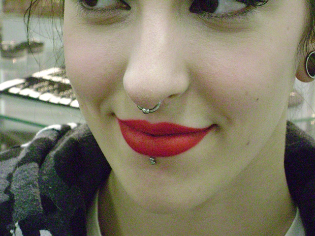 Beautiful Septum And Center Labret Piercing For Girls