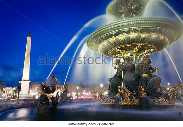 Beautiful View Of Place de la Concorde And Fountain At Night