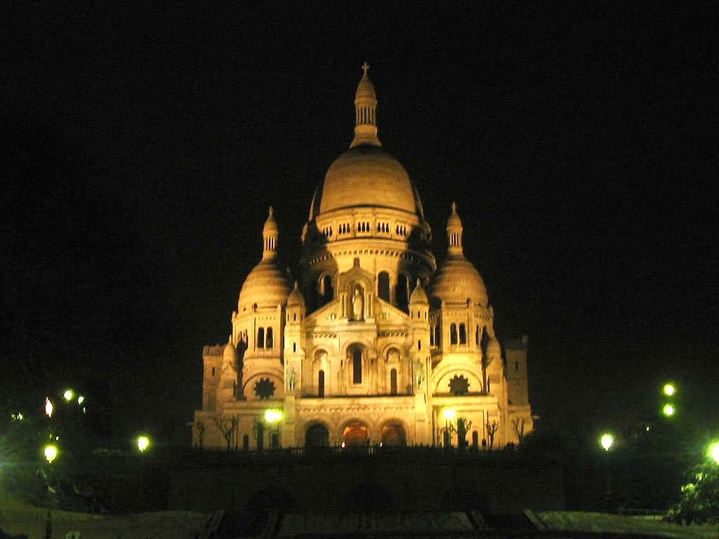 Beautiful View Of Sacre-Coeur In Night Lights