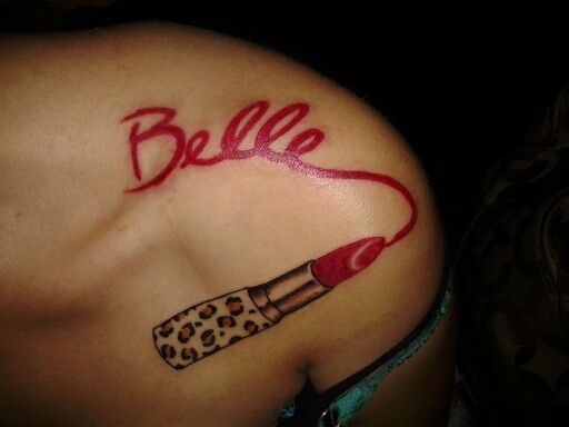 Belle Lipstick Tattoo On Upper Shoulder