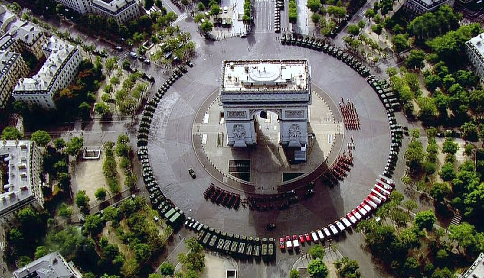 Bird's Eye Air View Of Arc de Triomphe
