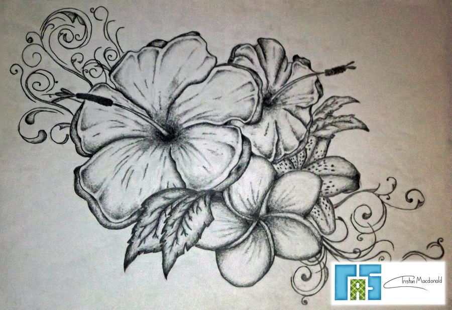Black And Grey Floral Tattoo Design