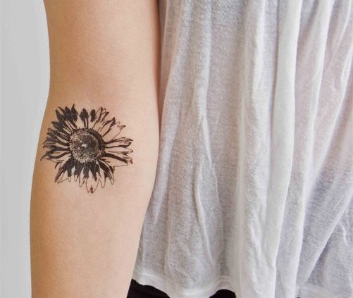 Black And White Floral Tattoo On Right Inside Elbow